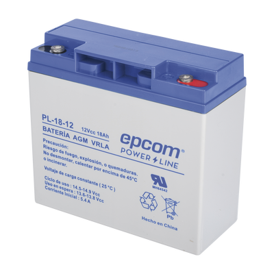 Imagen principal de Batería Respaldo Electrónica 12V 18Ah AGM-VRLA Alarmas, Incendio, Control, CCTV EPCOM POWERLINE PL-18-12 Batería de Respaldo para equipo electrónico / UL / 12V @ 18 Ah / Tecnología AGM-VRLA / Uso en: Alarmas de intrusión / Incendio / Control de acceso / CCTV / Terminales de tornillo HEX. Novatics Colombia, proveedores de tecnología en Colombia y LATAM