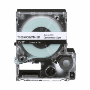 Imagen principal de Casete de Etiquetas de Vinilo de Cinta Continua, Color Negro Sobre Blanco, Uso Interior/Exterior, 24 mm de Ancho x 7.6 Metros de Largo